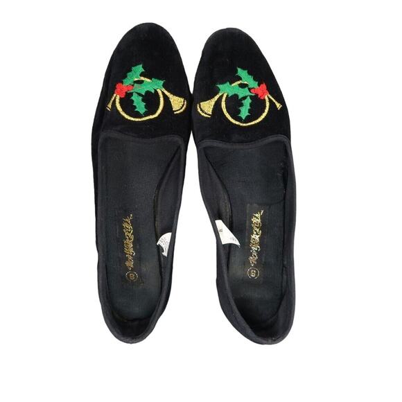 New York Lites Shoes Womens 8 Slippers Velvet Embroidered Horn Holly Black Flats - Picture 8 of 16